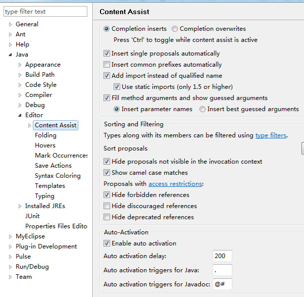 Eclipse或MyEclipse自动提示配置修改